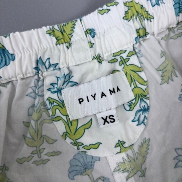 Piyama womens XS white blue green floral ruffle lounge pajama shorts 100% cotton - Picture 3 of 6